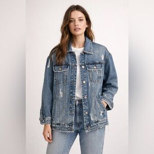Zara Blue  Distressed Jean Jacket